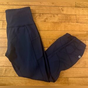 Navy Lululemon Leggings with Sheer Panel, Size 6